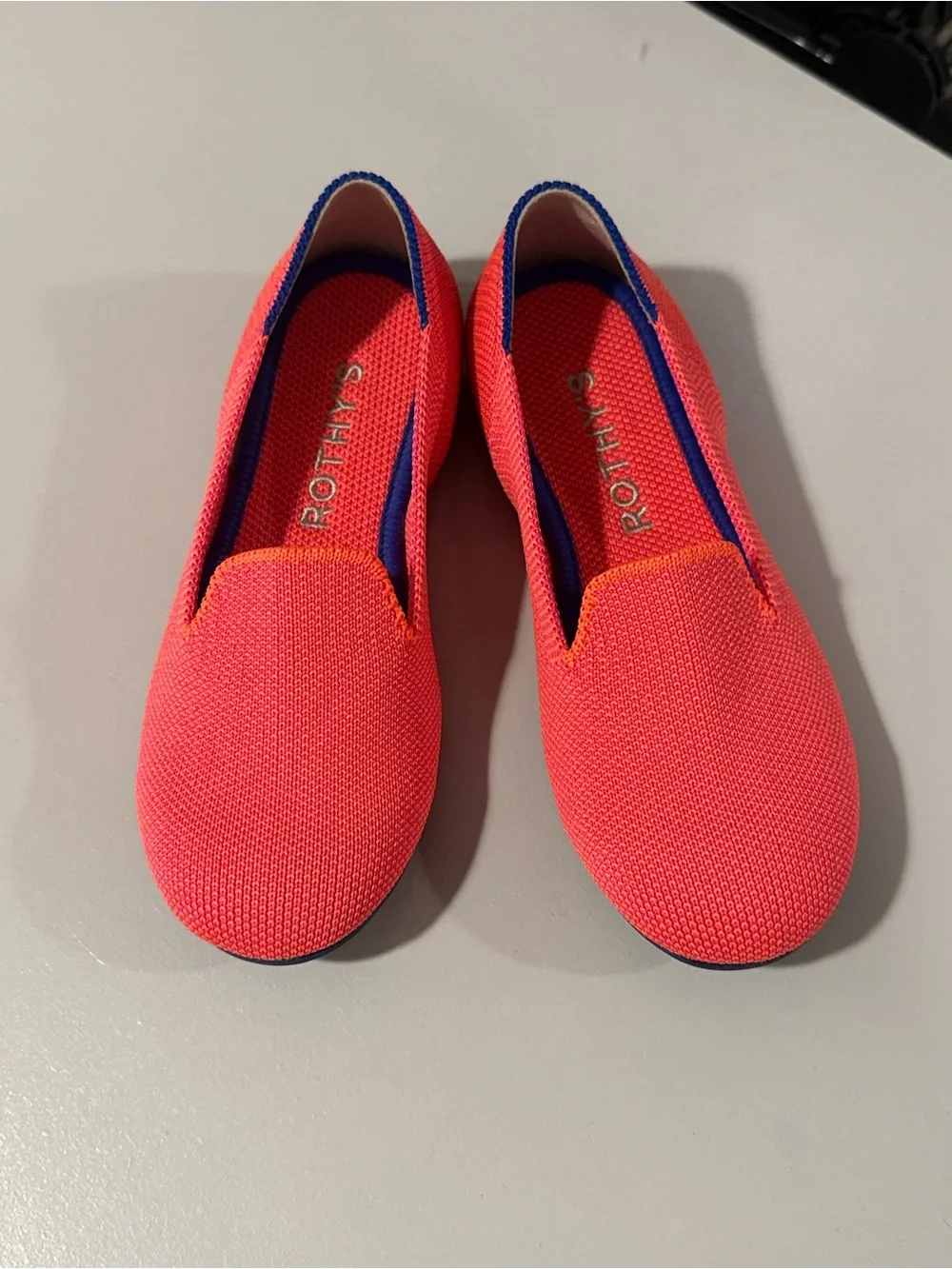Rothy's Kids Coral-Pink Knit Slip-On Flats with Navy Trim